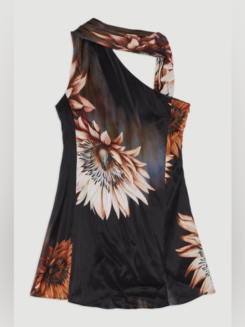 NWT Karen Millen Viscose Satin Tie Neck Scarf Mini Dress Floral Print US12 - Picture 3 of 13